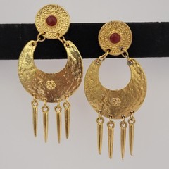 Vintage 1990s Gold Tone Boho Tribal Style Dangle Earrings Chandelier Statement