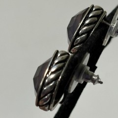 Vintage NAPIER Silver Tone Abalone Pierced Earrings Teardrop Facet Pierced Post