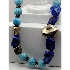 Vintage Natural Dyed Howlite and Metal Nugget with Rhinestone Wheel Spacers