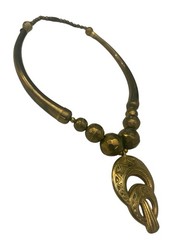 Vintage Brass Etruscan Necklace Tribal Statement Egyptian Revival Art Deco