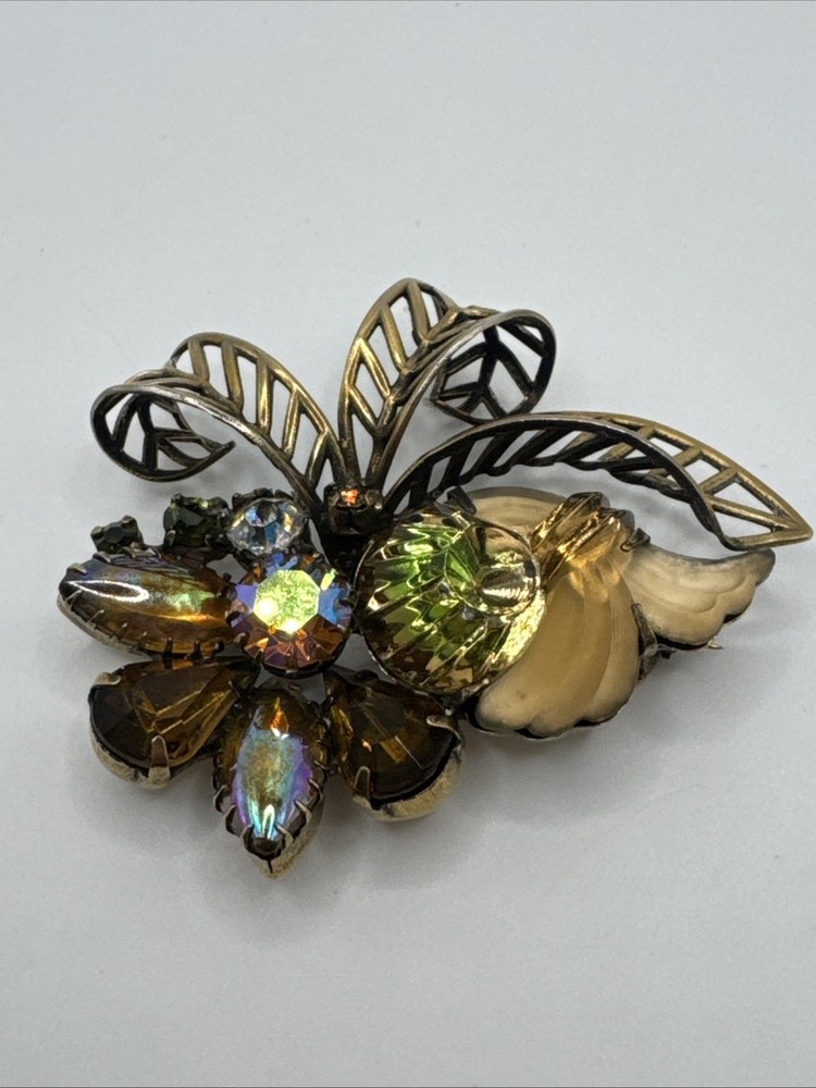Edlee Molded Glass Multicolor Rhinestone Brooch