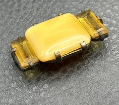 Vintage Art Deco Czech Yellow Glass Open Back Old Clasp Brooch Pin