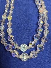Vintage Aurora Borealis 2 Stranded Crystal Necklace & Clip On Earrings Set