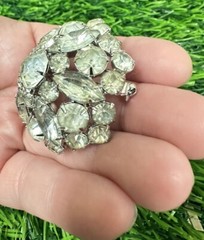 Vintage Juliana Silver Tone Domed Round & Marquise Flower Rhinestone Brooch Pin