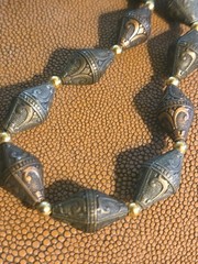 Vintage Napier Victorian Revival Necklace Faux Metal Barrel Beads Gold Tone…