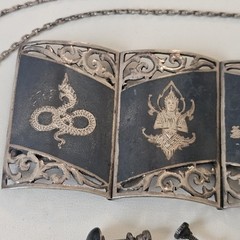 Siam Sterling Silver Niello Dancer Jewelry Set Brace/ Neck/Earrings 104 Grams