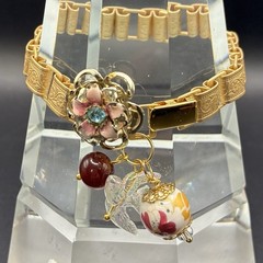 Vintage Japan Glass, Sakura Cherry Blossom, New Victorian Book Chain Bracelet