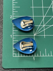 Vintage 1.1” Blue Enameled Retro Metal Clip Earrings