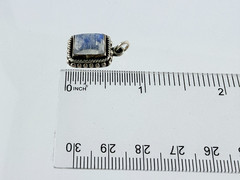Vintage Sterling Silver Blue Moonstone Rectangular Cabochon Pendant Charm .75 In