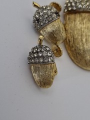 Vtg Marvella Acorn Brooch & Clip Earrings Rhinestone Autumn Jewelry Naturecore