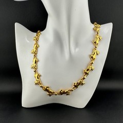 Vintage Necklace Cat Kitten With Yarn Ball Link Shiny Gold Tone 1980s 19″ Avon