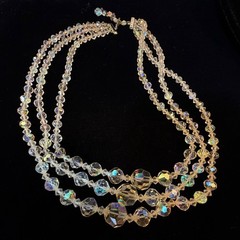 Vintage Triple Strand Cut Glass Crystal Necklace Adjustable Length ca 1950s