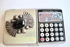 Vintage Sterling Silver and Black Onyx Brooch Pin Mexico