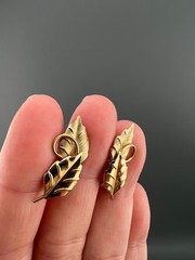 Vintage 14k GF Leaf Climber Earrings Screw Back Designer Signed Brushed Textured