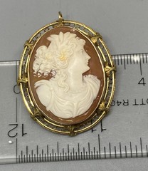 10k Yellow Gold Filigree Antique Fabulously Well Carved Cameo Pendant Pin 6.6g