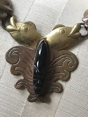 Spectacular MEXICAN MODERNIST Mixed Metal Onyx Dolphin Necklace 1920’s-30’s