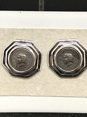 Vintage Costume Fashion Jewlery Silver tone Faux Roman Coin Clip-on Earrings