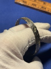 VTG Sterlng Silver Two Tone Hawaiian Etched Floral Bangle Bracelet Hawaiian +14g