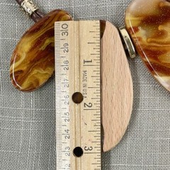 C 1946 Marbled Acrylic/Wood Ovals Faux Leather Cord Statement Gold Tone Necklace