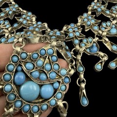 Vintage 1950s EGYPTIAN REVIVAL Collar Necklace TURQUOISE CABOCHON Tibetan Amulet