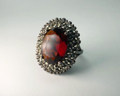 RARE Antique VICTORIAN Natural Large 10 Cts. RED ALMANDINE GARNET Sterling Ring