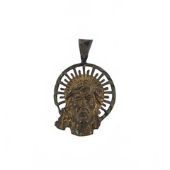 Vintage Gold Tone Head Halo Pendant Brutalist Medallion Charm