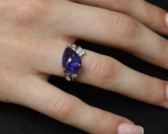 Estate 6.85ct Cabochon Cut Tanzanite & 0.24ct Diamond Platinum Ring Size 5.75