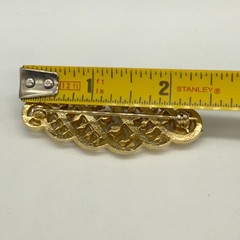 Vintage Brooch Clear Rhinestones Faux Pearls Gold Tone Swirls 2.5 Inches
