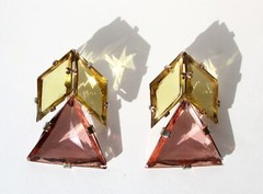 Pair of Antique Art-Deco Yellow & Pink Faceted Crystal Earrings