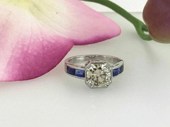 3Ct Art Deco Style Lab Created Diamond & Sapphire Wedding 14k White Gold FN Ring