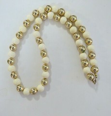 Vintage Gold and White Lucite Bead Necklace 10mm*26 in