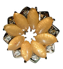 Vintage Early Plastic Earrings Rhinestone Floral Peach Tangerine Color Sparkle