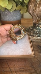 Vtg Mixed Metals Agate Stone Hammered Brutalist Style Cuff Bracelet