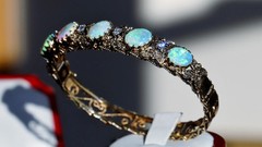 14k y/gold bracelet 5.50ct natural opal diamond 7.0″ bangle antique 25.90g N3216