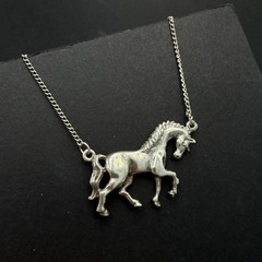 Vintage Soviet 916 Silver Chain Necklace Horse Pendant Women’s Jewelry USSR
