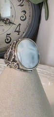 Vintage 925 Larimar Ring Thailand Sterling Silver Large Oval Statement Size 6