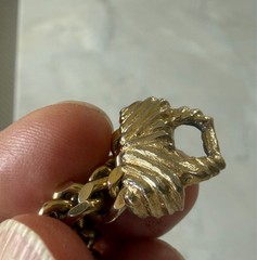 Vintage Gold Tone Chunky Link Bracelet Textured Squares Fold Over Clasp 7.5”