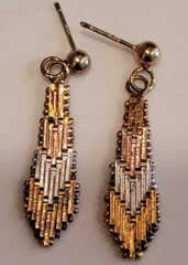 Vintage Tri-Tone Dangle Earrings Geometric Textured Post Back Estate Pair