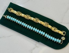 Crown Trifari 7” Bracelet Set: Egyptian Turquoise & Etruscan Link Revival Theme