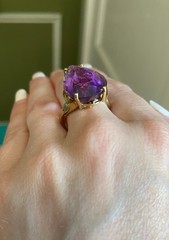 Vintage Late Mid-Century Modern Amethyst 14K Yellow Gold Sz 8 Cocktail Ring