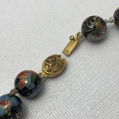 Vtg 12mm Chinese Cloisonne Knotted Bead 26″ Necklace Filigree Clasp