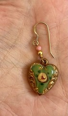 VTG Puffy Heart Charm Earrings , Enamel Earrings, Hand Painted Lucy Isaacs