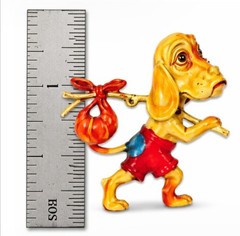 Vintage LG Lind Gal Enamel Gold Tone Dog Running Away Brooch
