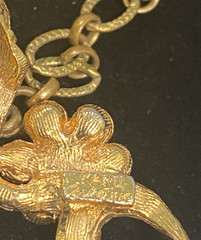 Vintage Signed Karu Yellow & Brown RS Gold Tone Etched Link Necklace & Bracelet