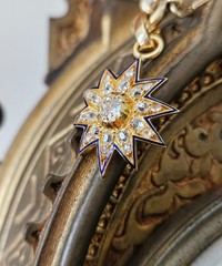 Antique Victorian GIA 19K Gold 1.21ctw Old Mine Diamond Blue Enamel Star Pendant