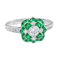 3Ct Art Deco Style Lab Created Diamond & Emerald Wedding 14k White Gold FN Ring