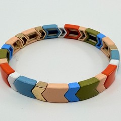 Vintage Multi Color Enamel Chevron Tile Stretch Bracelet Boho Tila Bead Y2K 90s