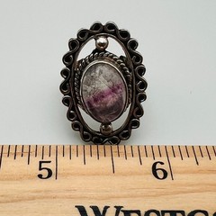 Vintage Filigree Ring Boho Silver Tone Purple Quartz Size 7 Statement Chic Mod