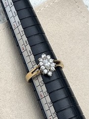 VINTAGE Marquise Cluster Ring Gold Art Glass Halo Engagement Ring – SIZE 5.25
