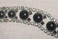 Vintage Art Nouveau Sterling Silver Collar Necklace with Black Onyx Cabochons